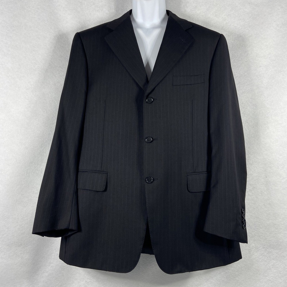 Canali Jacket Mens 52R US 42R Black Sport Coat 100% Wool Super 130's Striped